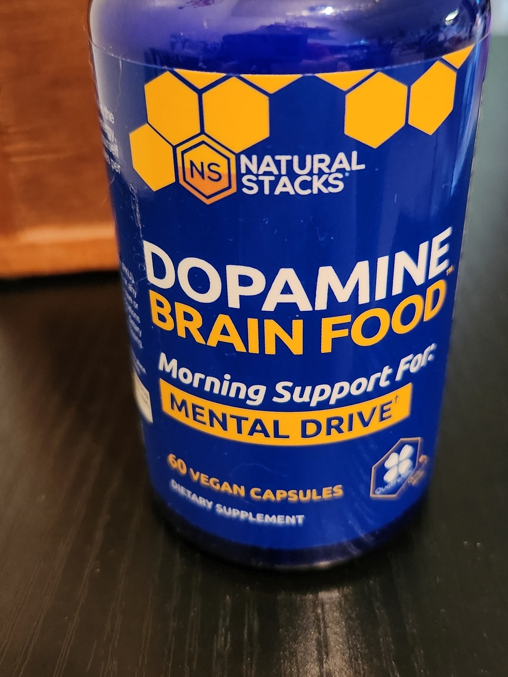 Natural Stacks Dopamine Brain Food - Blue & Yellow Supplement Bottle